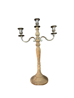 CANDELABRO PLATA-MADERA 3 BRAZOS